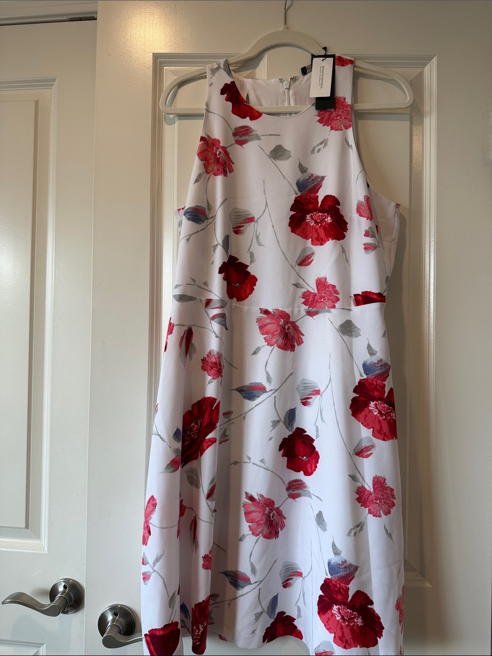 Banana Republic White Midi Dress with Red Floral Print